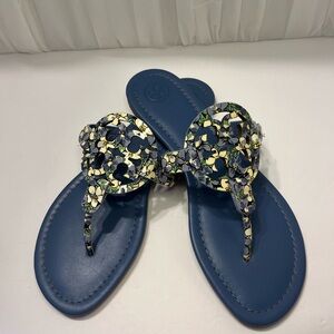Tory Burch Floral Navy Sandals